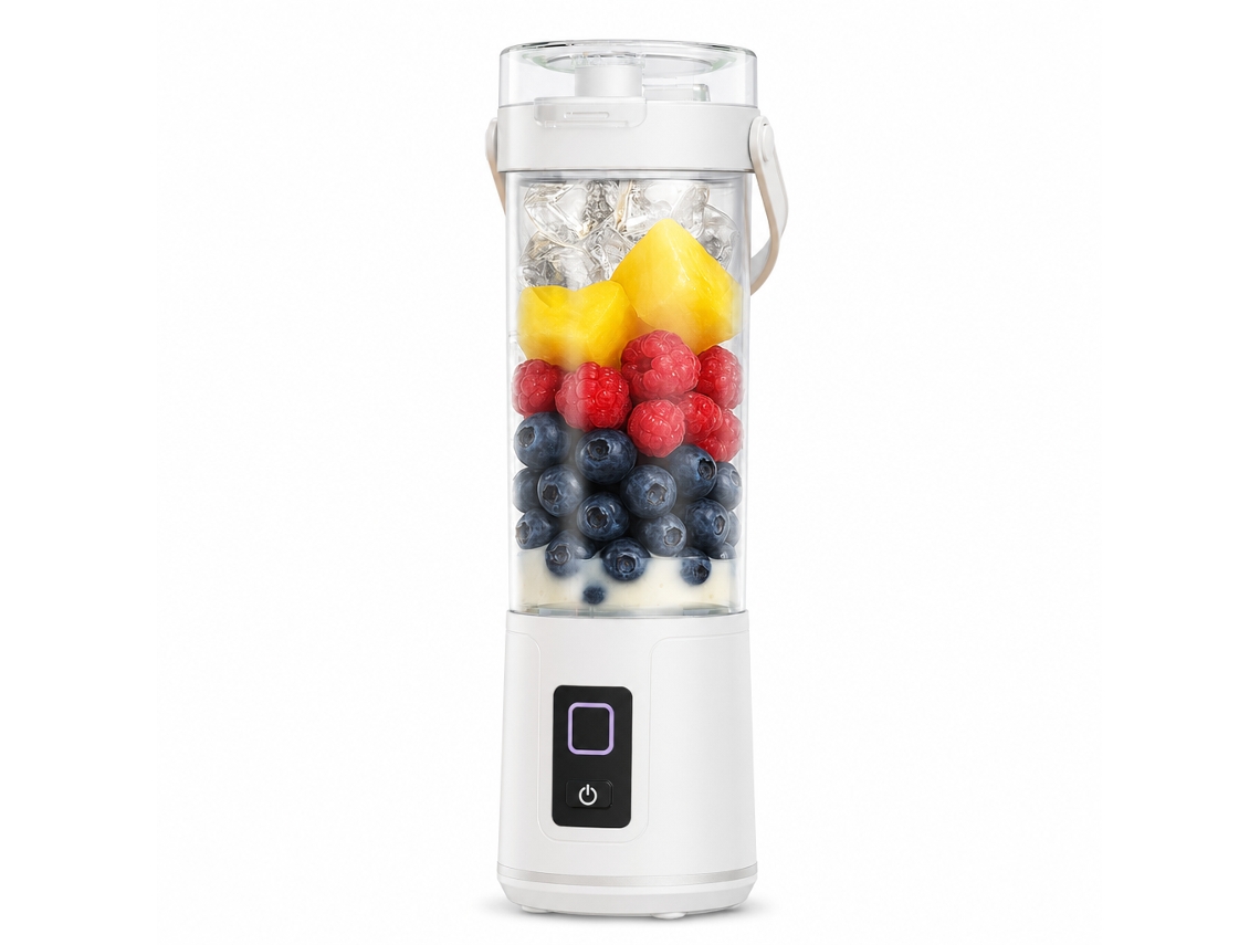 Liquidificador Portátil Sem Fios Branco Com Visor Digital, 12 Lâminas, Para Sumos E Batidos