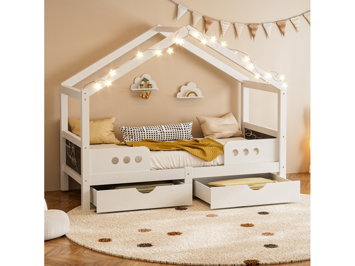 Cama Alta 90x200 Mdf 120kg 2 Gavetas Dossel