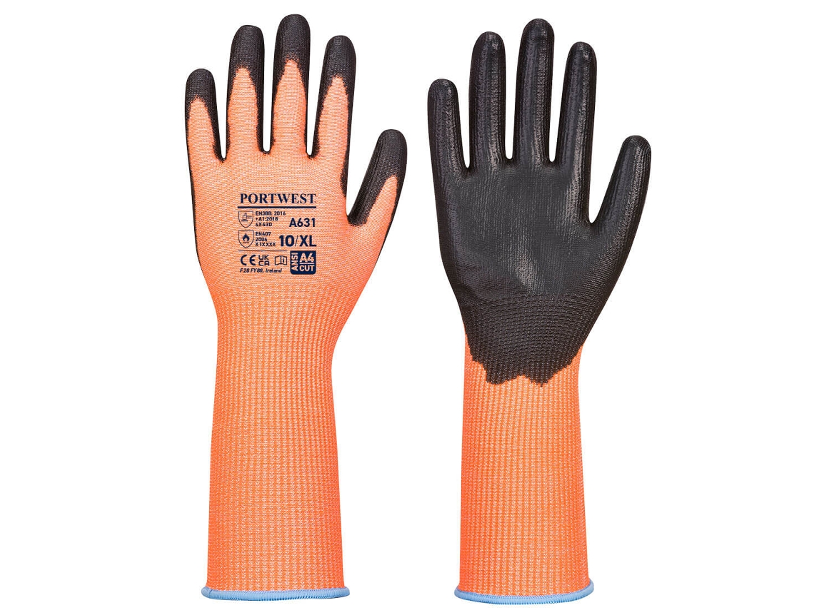 Luva Vis-tex Cut Com Punho Longo - Proteção E Conforto Laranja E Preto / Gg