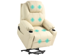 Poltrona Reclinável Elétrica Creme Pu 135° 8 Pontos Massagem 2 Porta copos Bolsos Laterais Controle Remoto