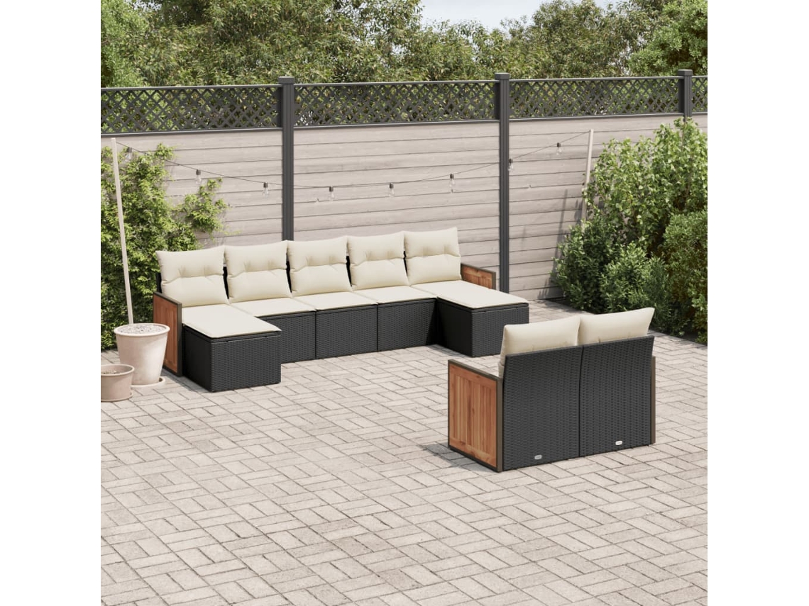 Vidaxl 9 Pcs Conjunto De Sofás P/ Jardim C/ Almofadões Vime Pe Preto