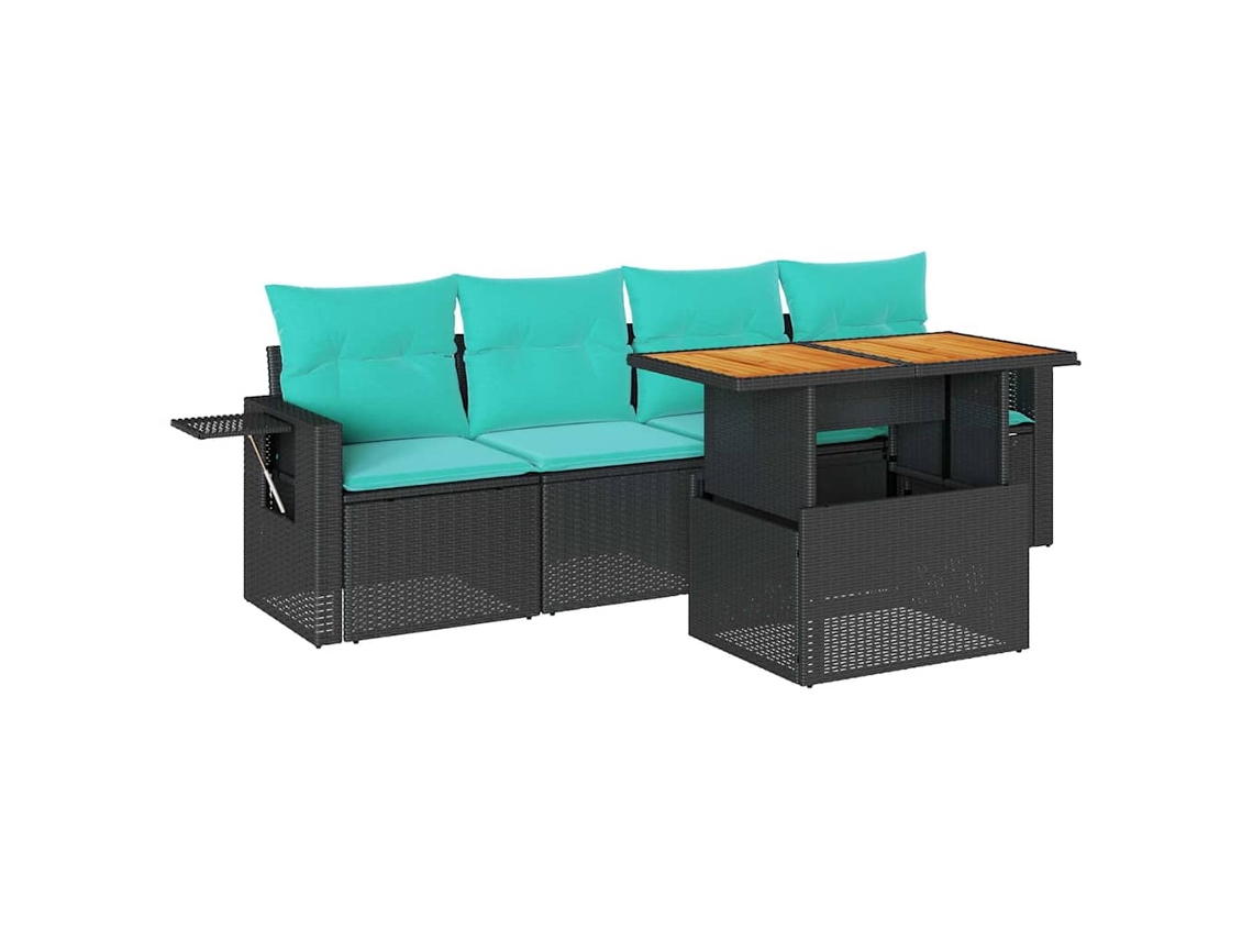 Conjunto de 5 Sofás de Jardim com Almofadões Vime Pe Preto MAISON EXCLUSIVE (5 pcs)