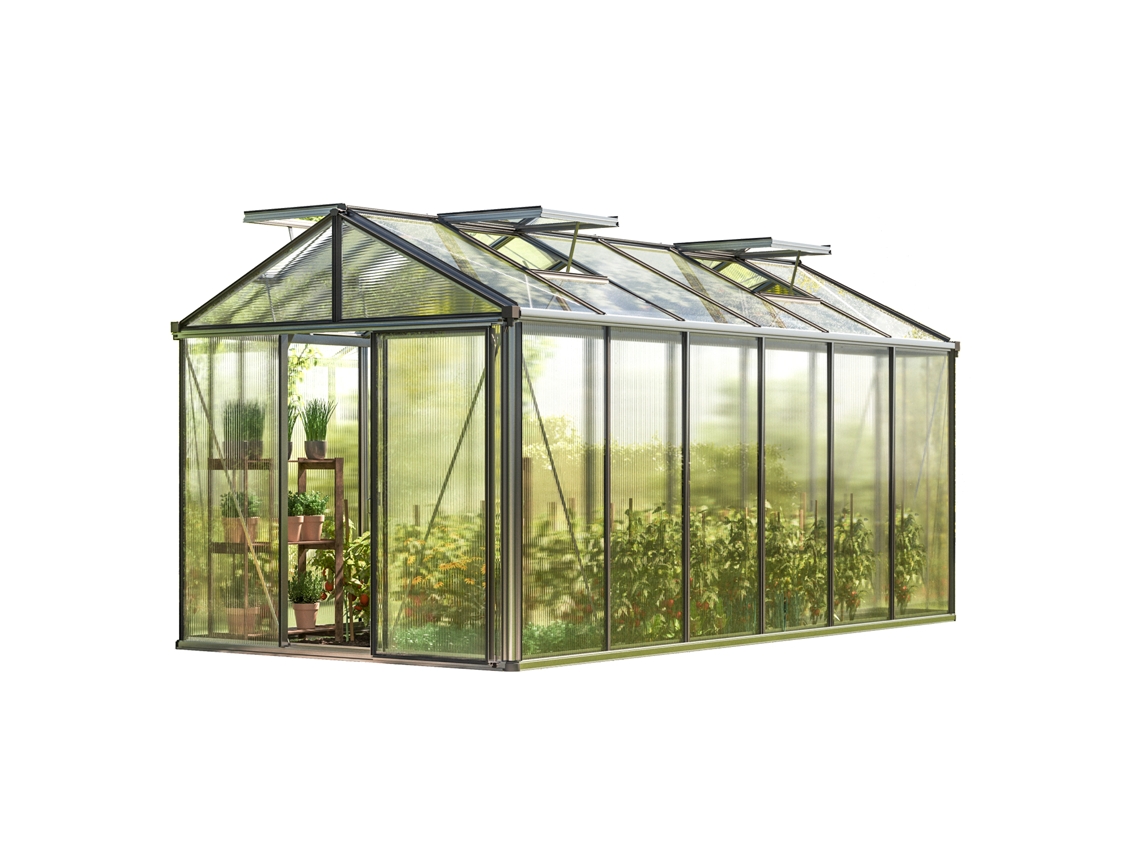 Gfp Estufa Diamas 24 Premium 235x460 Cm Placas Alveolares De 16 Mm, Cor Alumínio Natural Gfp Garten Freizeitprofi