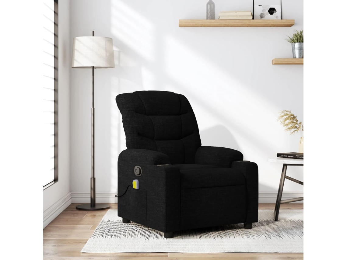 Vidaxl Poltrona De Massagens Reclinável Tecido Preto