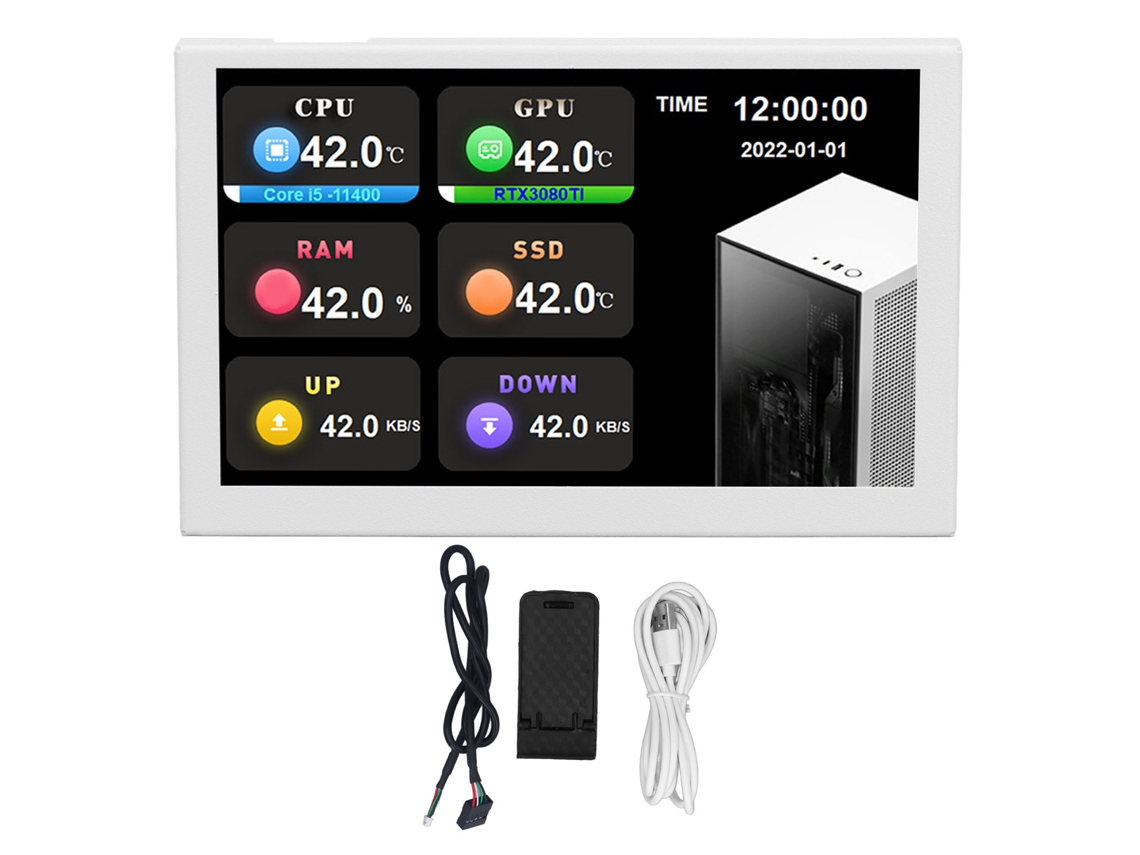 Tela Mini Ips 5 Polegadas 800x480 Monitor De Dados Pc Usb Type C Para Aida64 Branco