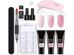 Sttoce Poly Nail Gel Kit, Polygel Builder Kit With 3 Colours Uv Gel, 100 Extension Shapes, Mini Lamps, Files, Brushes For GOKOCO