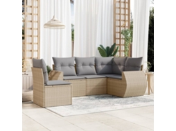 Vidaxl 5 Pcs Conjunto De Sofás P/ Jardim Com Almofadões Vime Pe Bege