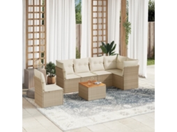Conjunto de 7 Sofás para Jardim com Almofadas Vime Pe Bege Dkd Home Decor