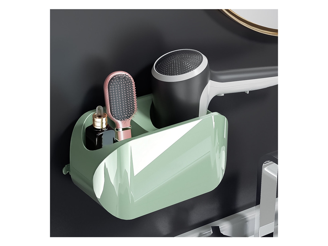 Suporte De Parede Para Secador Cabelo Com Compartimento, Design Removível, Cabide Cabelo, Armazenamento Banheiro, Verde Menta