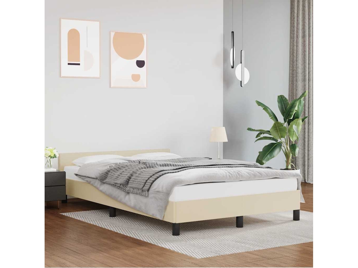 Vidaxl Estrutura Cama C/ Cabeceira Sem Colchão 120x200 Cm Creme
