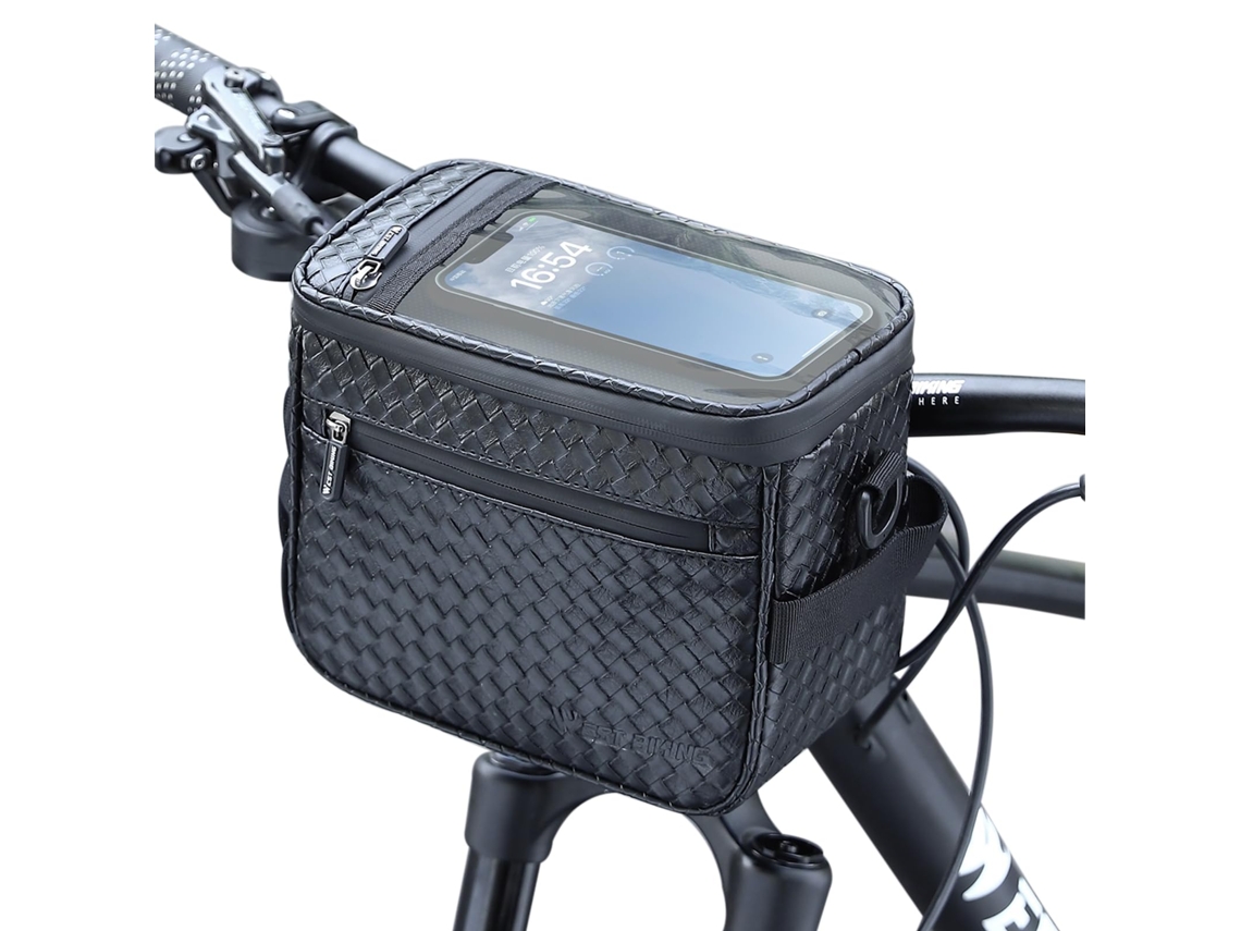 Bolsa Guiador Bicicleta C/ Tela Sensível Cesta Frontal À Prova D'água Pacote Armazenamento Acessórios