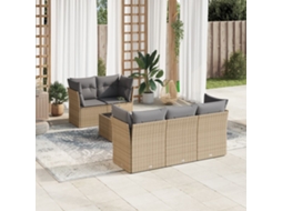Vidaxl 6 Pcs Conjunto De Sofás P/ Jardim Com Almofadões Vime Pe Bege