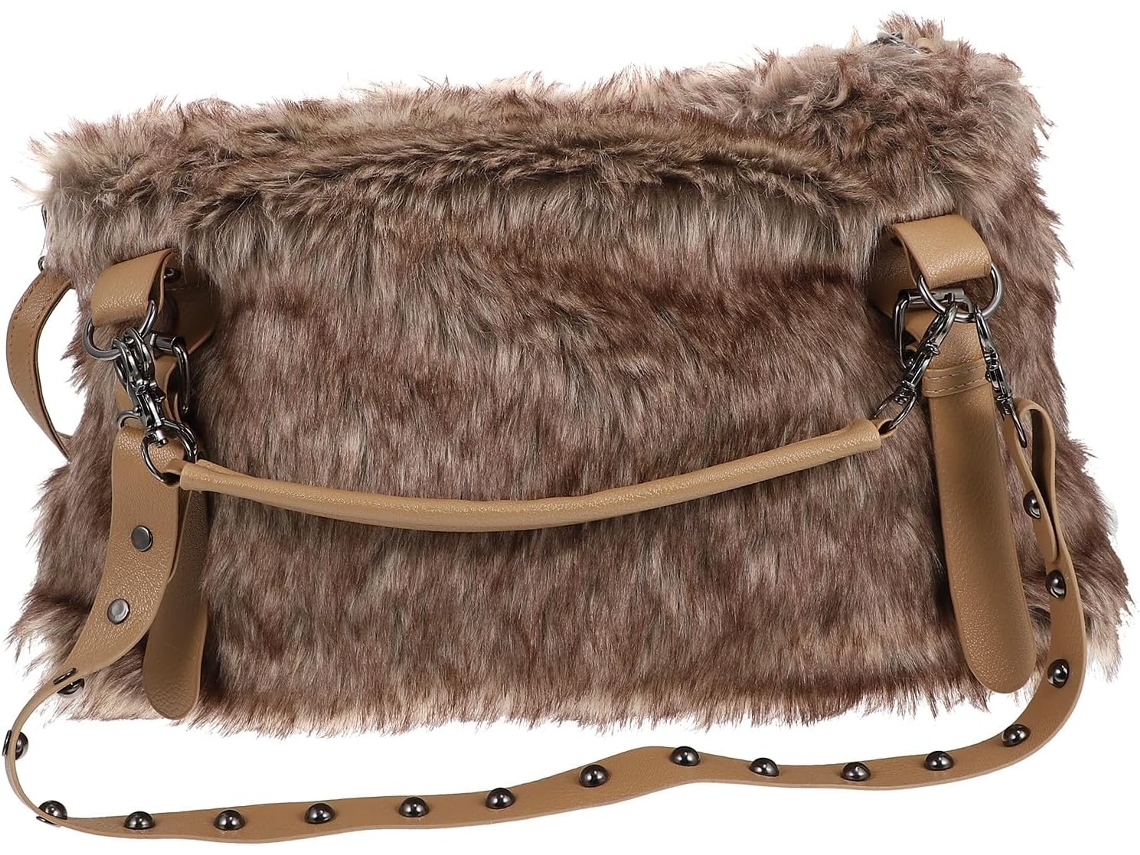 Bolsa De Ombro Feminina Ciieeo Marrom Aveludada, Com Grande Capacidade De Armazenamento Casual.