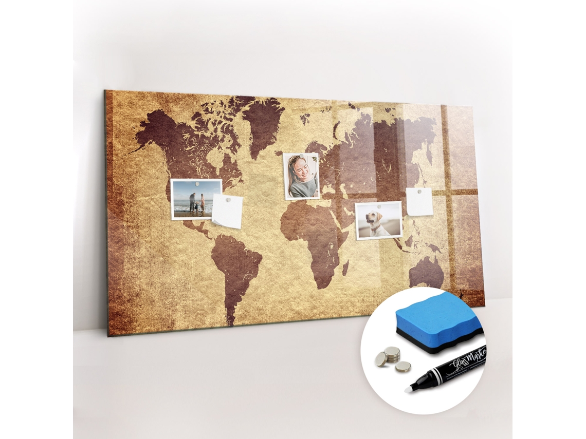 Quadro Magnético Colorido Mapa-múndi Antigo Para A Sala De Estar Espelharte (120x60 Cm)