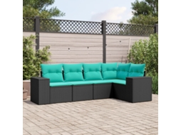 Vidaxl Conjunto De Sofá De Jardim De 5 Peças Com Almofadas Em Rattan Sintético Preto