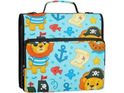 Pasta Organizadora De 3 Argolas 1, 5 Polegadas Com Um Adorável Leão Pirata Azul De Desenho Animado E Fecho Em D, Com