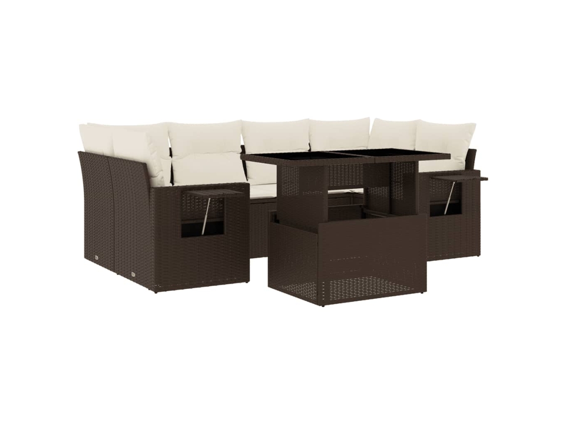 Conjunto de 7 Sofás de Jardim com Almofadões Vime Pe Castanho MAISON EXCLUSIVE (7 pcs)