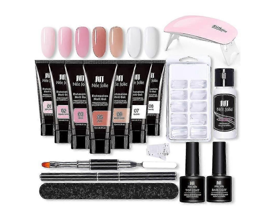 Kit Profissional de Gel para Extensão de Unhas - 7 Cores Rosa Nude Gels - All In One Set - Com Lâmpada De Nailhas