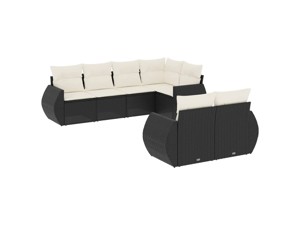Conjunto 7 de sofás p/ jardim c/ almofadões VIDAXL vime PE preto