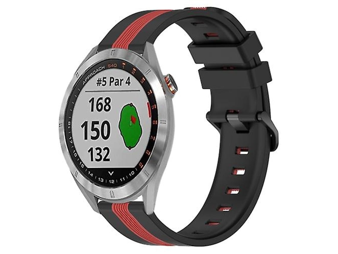 Pulseira De Silicone Bicolor Vertical 20 Mm, Compatível Com Garmin Approach S40, Preta E Vermelha.