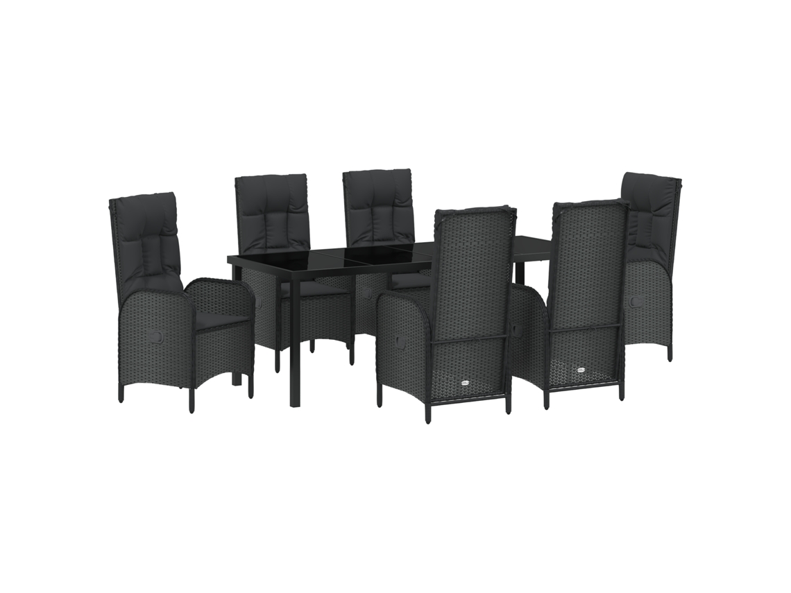 Conjunto 7 Conjunto De Jantar Para Jardim Vidaxl Preto Vime Pe (200 X 80 X 73 Cm)