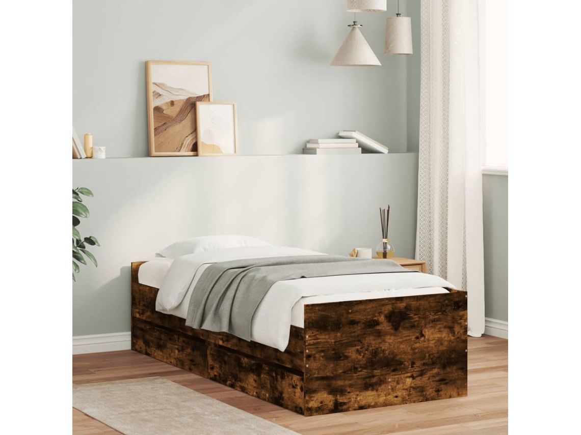 Vidaxl Estrutura De Cama Com Gavetas 90x200 Cm Carvalho Fumado