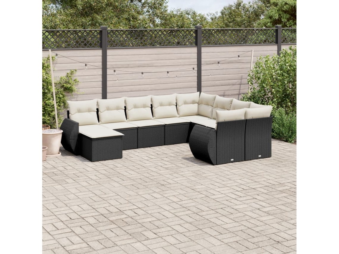 Vidaxl 10 Pcs Conjunto Sofás De Jardim C/ Almofadões Vime Pe Preto