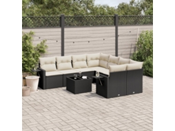 9 Pcs Conjunto De Sofás P/ Jardim C/ Almofadões Vime Pe Preto Dkd Home Decor