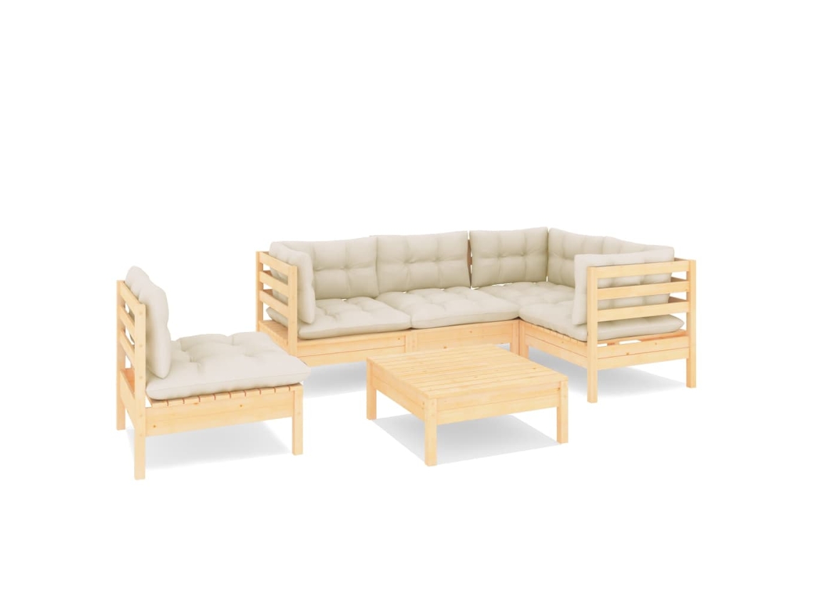 Conjunto de 6 Lounge de Jardim com Almofadões Cor Creme Pinho MAISON EXCLUSIVE