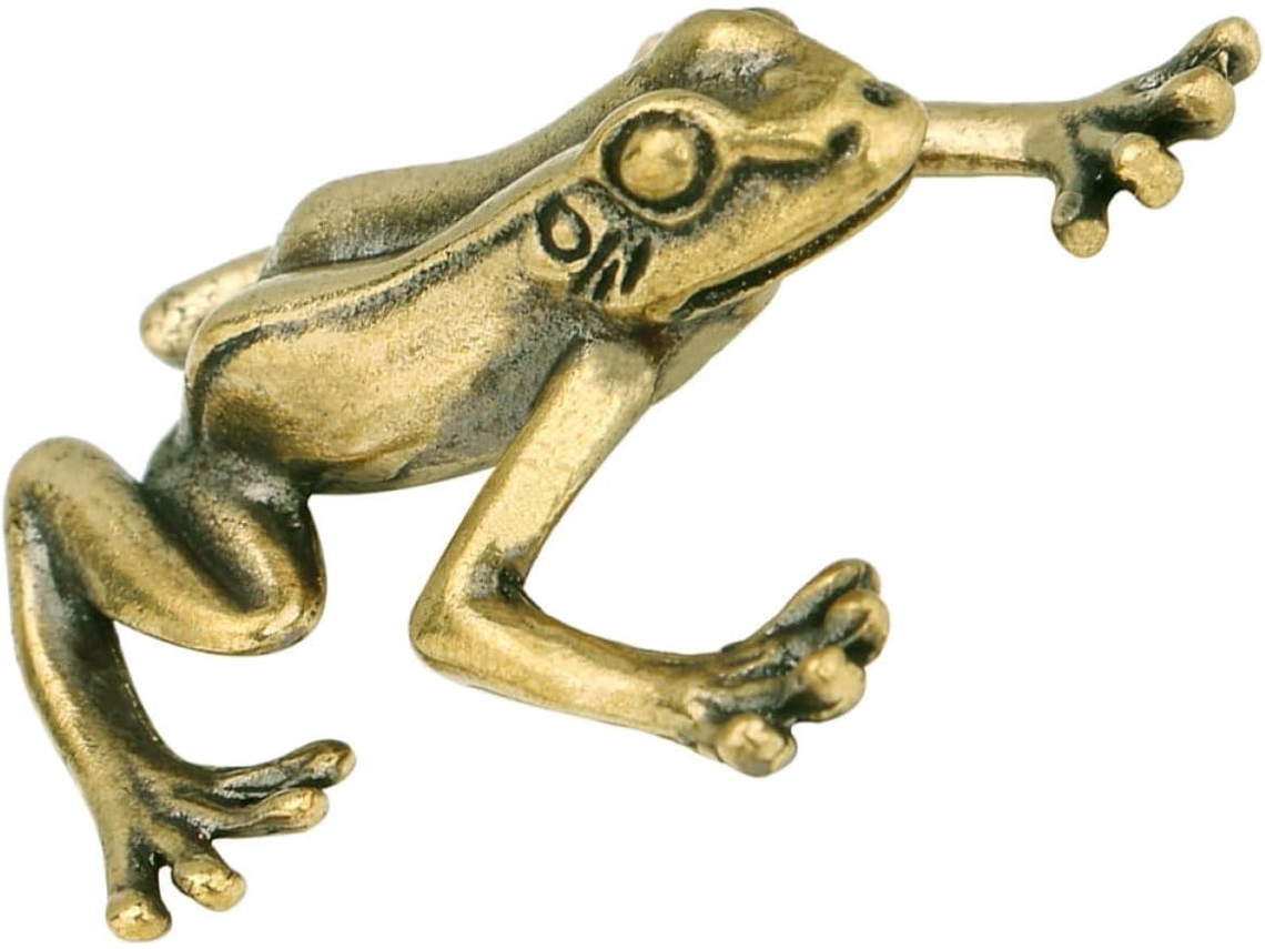 Estátua Retrô Latão Decoração Escritório Miniatura Única Estabilidade Design Original Metal Banhado Sapo Casa GOKOCO