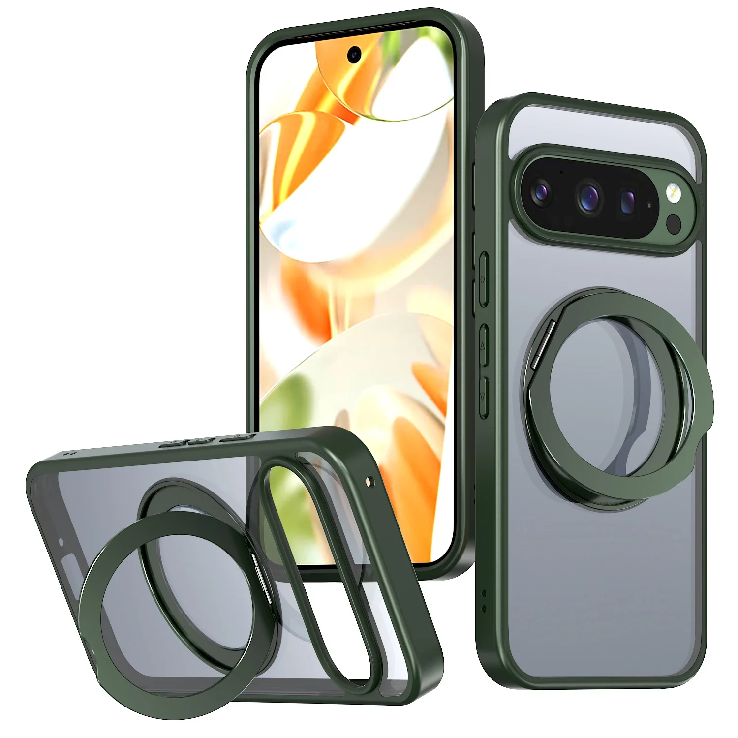 (verde, Google Pixel 9 Pro Xl) Capa De Celular De Luxo Transparente Fosca Com Suporte Magnético Para Carregamento, Capa Protetora À Prova De Choque.