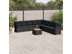 Vidaxl 10 Pcs Conjunto Sofás De Jardim C/ Almofadões Vime Pe Preto