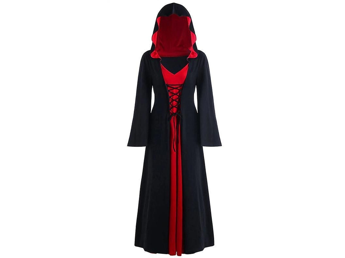 2026 vestido de Bruja Gótico Renacentista Medieval para Halloween Mujer Manga Larga Capucha Con Cordón