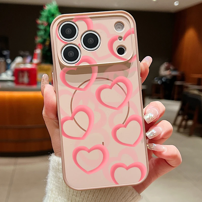 Capa Magnética Rígida Para Iphone 13 Pro Com Estampa De Corações Coloridos (dourada).