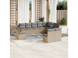 Vidaxl 10 Pcs Conjunto de Sofás P/ Jardim com Almofadões Vime Pe Bege