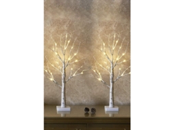 Conjunto de 2 Árvores de Bétula com Luzes LED, 2ft, 24lt, para Mesa e Decoração