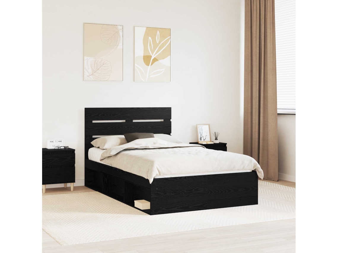 Vidaxl Estrutura Da Cama Preto 120 X 200 Cm Madeira De Pinheiro Sólida