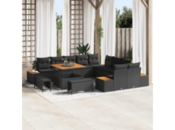 Vidaxl Conjunto De Sofá De Jardim 13 Pcs Preto Rattan Sintético