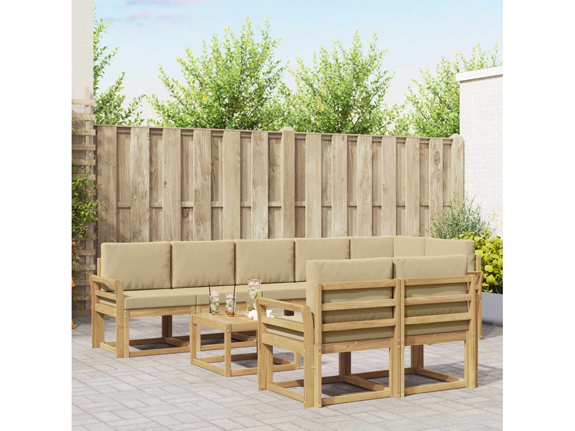 Vidaxl Conjunto De Sofás Para Exterior 9 Unid. Branco E Bege Poliéster