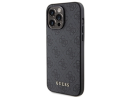 Capa Logótipo Dourado Cinza para iPhone 15 Pro Max GUESS Rígida Prateado