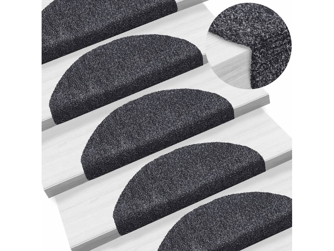 Vidaxl Tapetes De Escada Autoadesivos 15 Peças 65x21x4 Cm Cinza Escuro Semicircular Grande