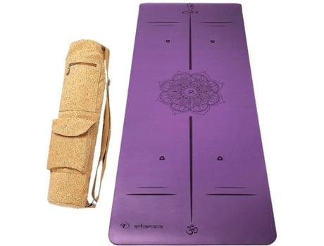 Tapete de yoga ACHAMANA pro em borracha-couro sintético 5 mm Mandala Saco ioga