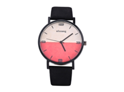 Reloj De Pulsera Analógico De Cuarzo Redondo Con Correa De Pu (correa Negra Dial Blanco Rojo)