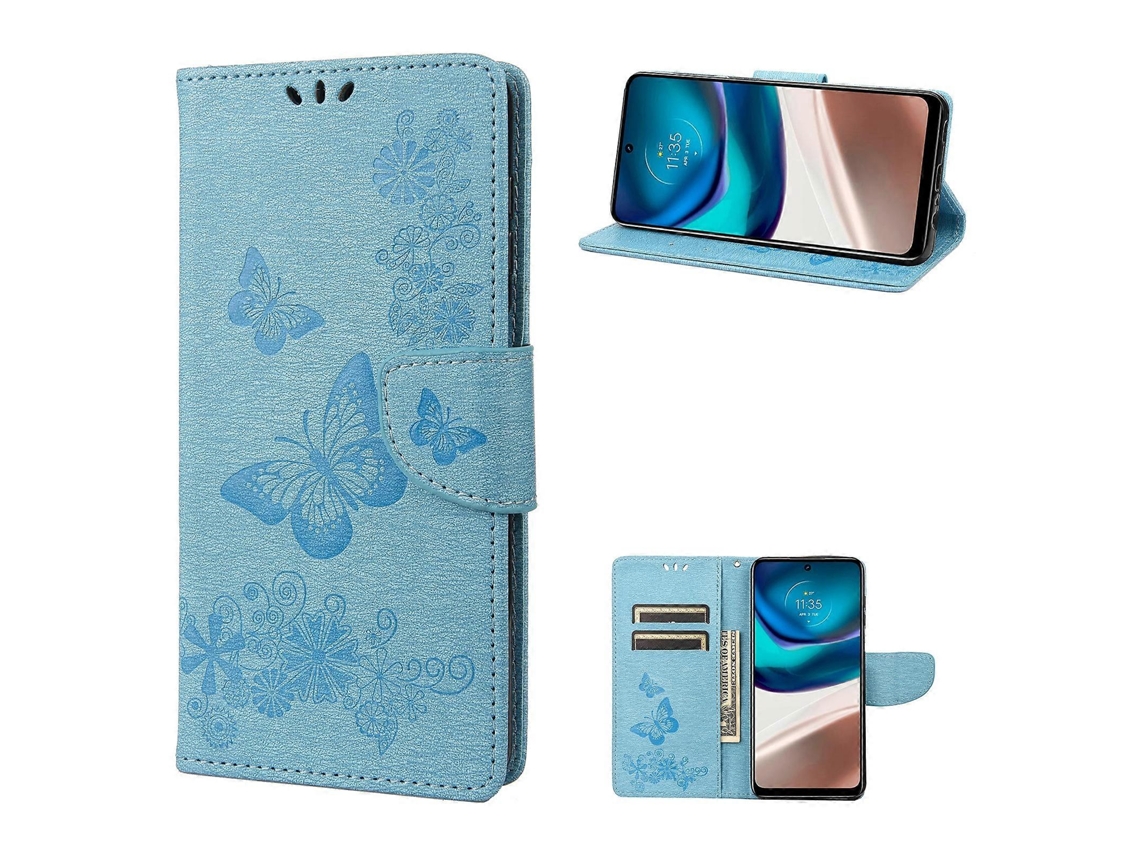 Capa De Couro Flip Horizontal Com Estampa De Borboleta Para Motorola Moto G42