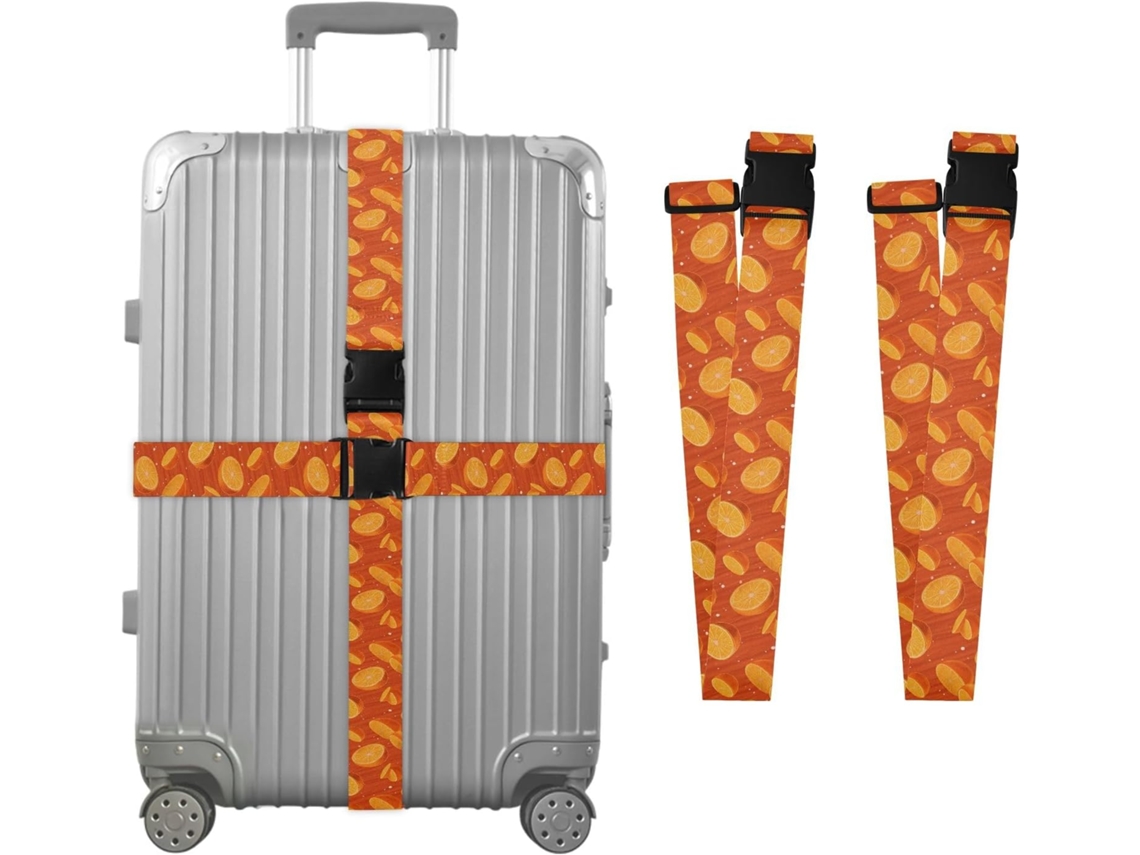 Conjunto De 2 Cintas Bagagem Laranja Estampadas Para Malas, Cintas De Viagem, Acessórios Para Cintos, Conector De