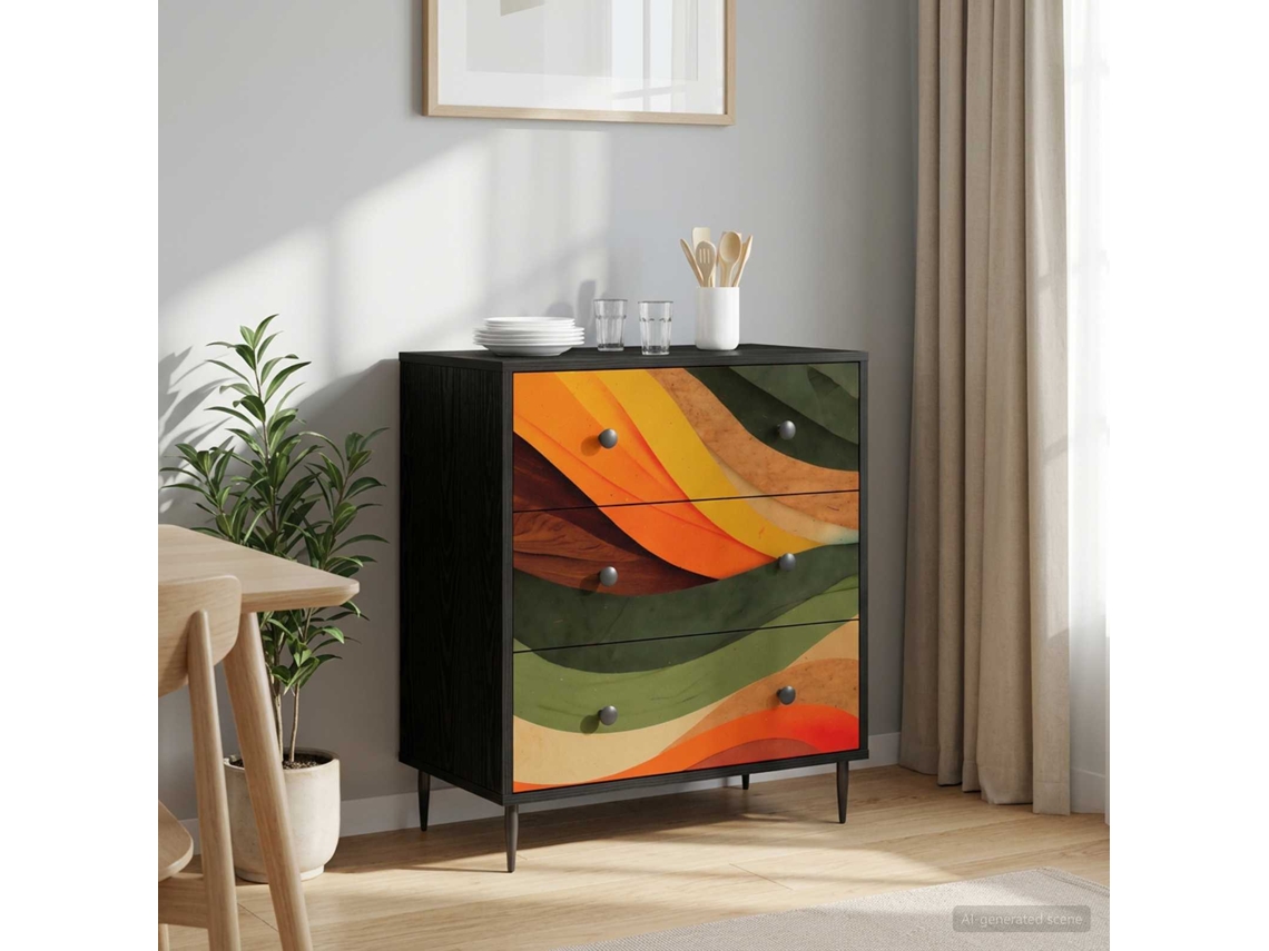 Vidaxl Baú De Gavetas Bonn Estampa De Onda Retrô 66 X 36,5 X 76 Cm