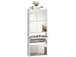 Armário De Sapatos Fino Com 4 Portas Dobráveis Espelhadas, Superfície Superior Para 12 Pares, Madeira, 63x17x146 Cm, Branco