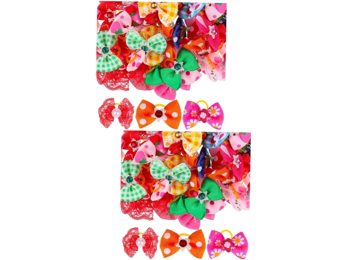 Conjunto De 100 Laços Cães E Gatos Com Elásticos, Decorações Multicoloridas Com Strass E Pérolas, Perfeitos