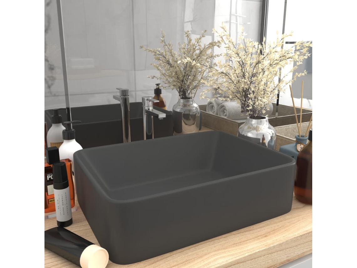 Vidaxl Lavatório Luxuoso 41x30x12 Cm Cerâmica Cinzento-escuro Mate