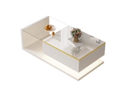 Mesa de Centro 100cm com Acabamento Brilho Branco e Vidro Led
